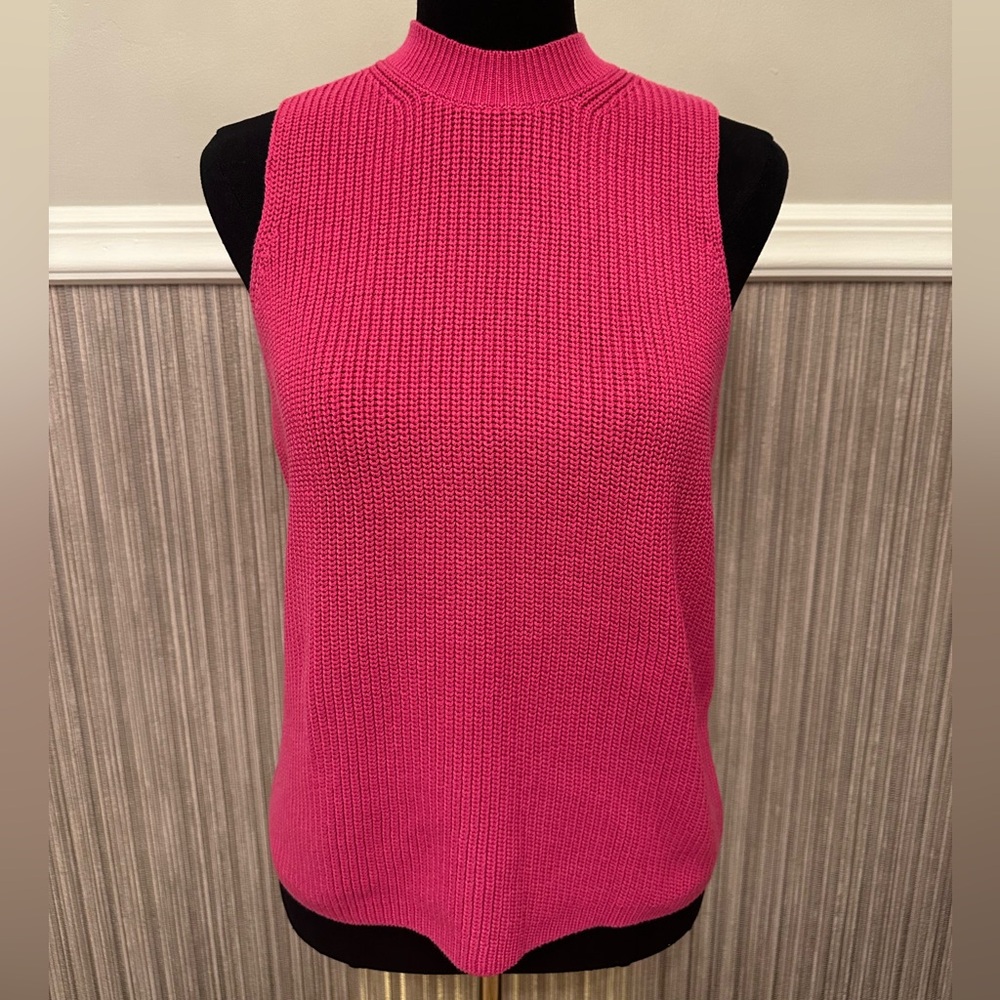 Ann Taylor Pink Mock Neck Sweater Vest Chunky Knit Sleeveless XL NWT